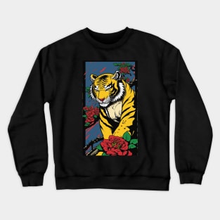 Tiger Vibrant Tropical Flower Tall Retro Vintage Digital Pop Art Portrait Crewneck Sweatshirt